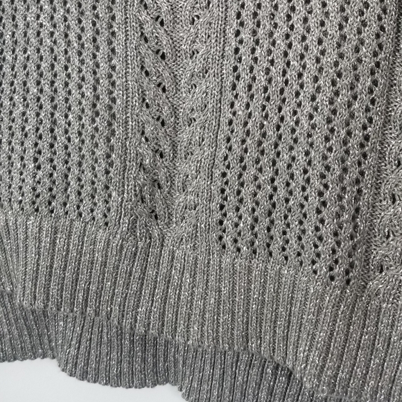 New York & Company Cowl Neck Knot Sweater. Sparkly Gray. Side Slits. Size M. - Picture 2 of 8